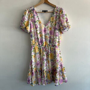 Crystal Doll Floral Mini Dress M White Purple Yellow